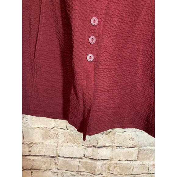 Habitat Top Womens Large Dark Maroon Textured Button Up Lagenlook Artsy Lagom - Picture 6 of 13